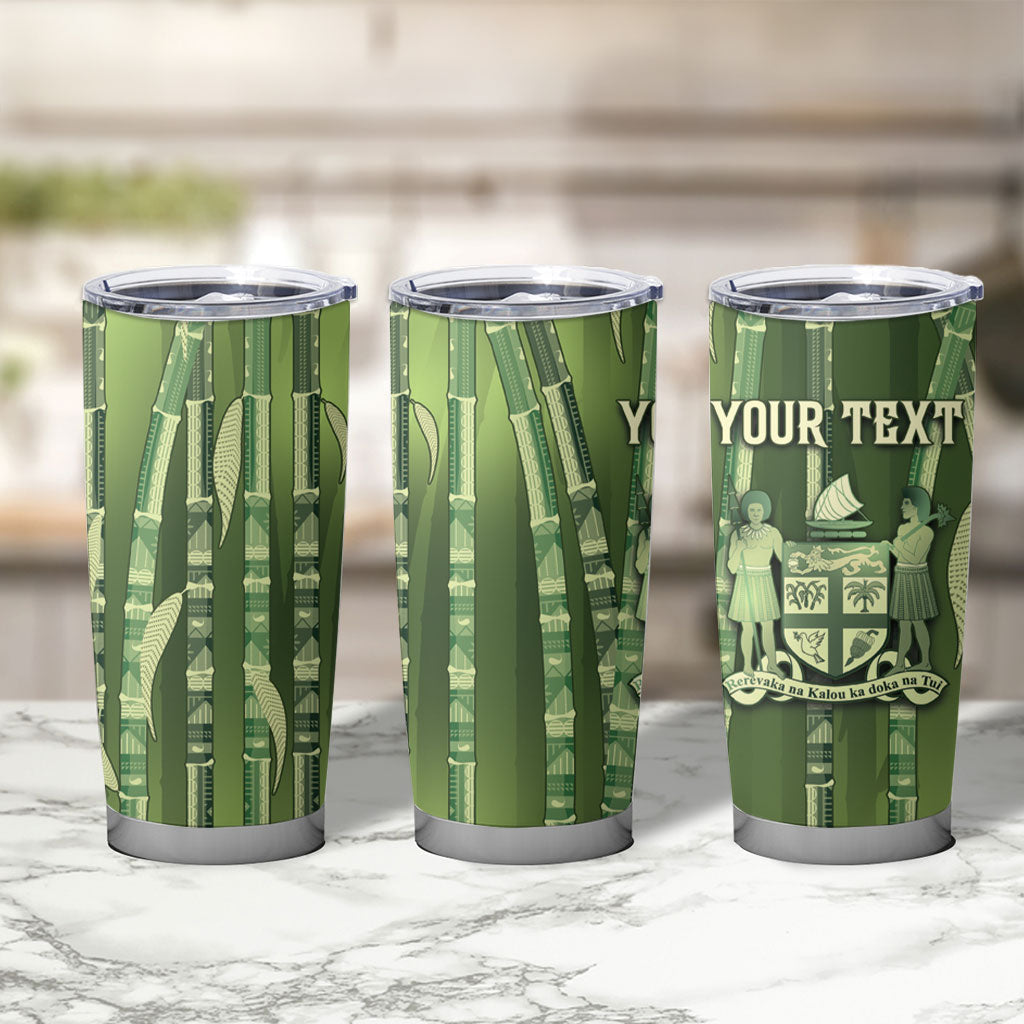 Personalised Fiji Language Week Sugarcane Masi Tumbler Cup Green Tapa Tribal Pattern