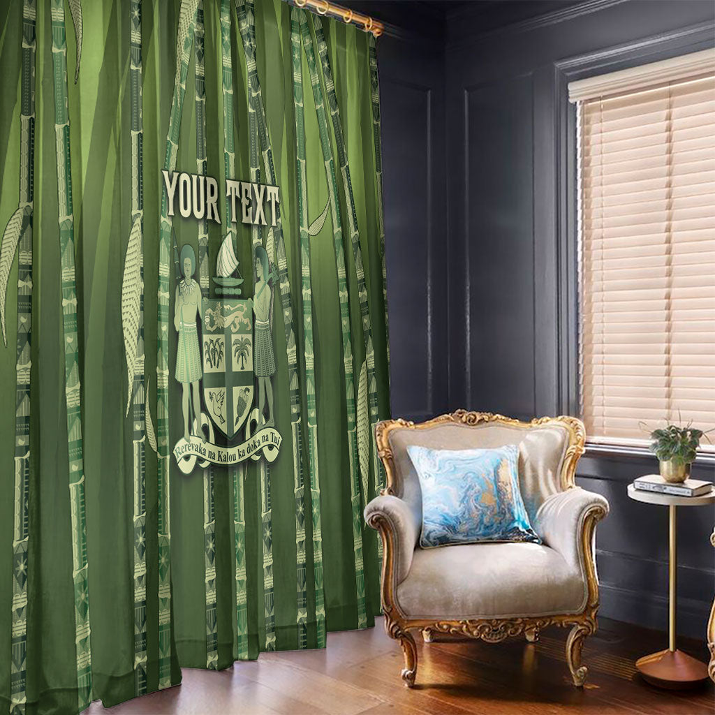 Personalised Fiji Language Week Sugarcane Masi Window Curtain Green Tapa Tribal Pattern