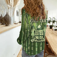 Personalised Fiji Language Week Sugarcane Masi Women Casual Shirt Green Tapa Tribal Pattern
