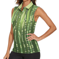 Personalised Fiji Language Week Sugarcane Masi Women Sleeveless Polo Shirt Green Tapa Tribal Pattern