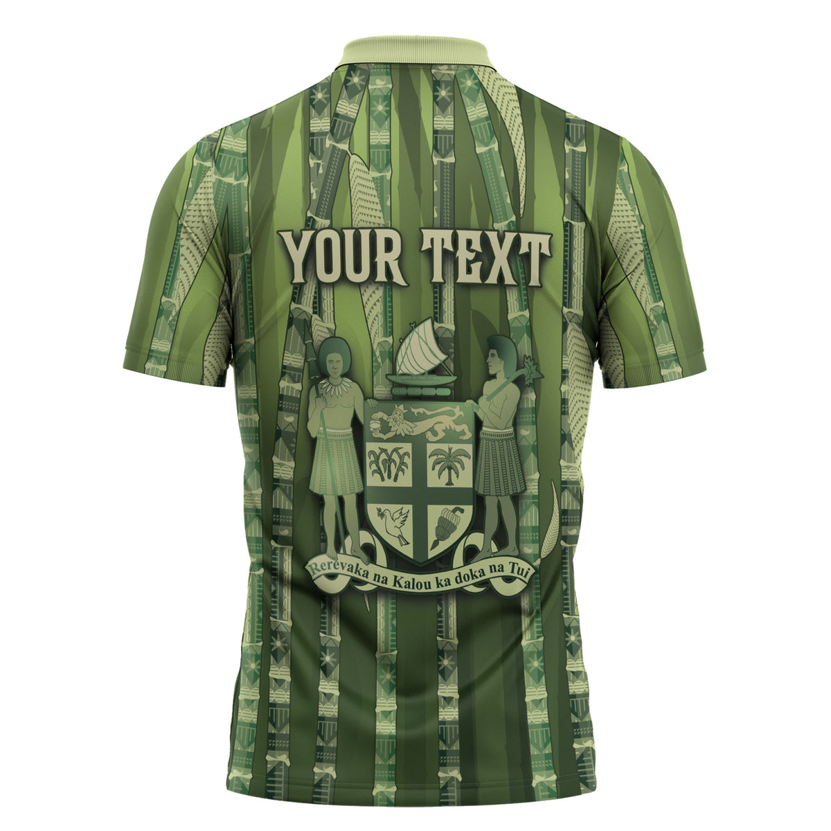 Personalised Fiji Language Week Sugarcane Masi Zipper Polo Shirt Green Tapa Tribal Pattern