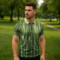 Personalised Fiji Language Week Sugarcane Masi Zipper Polo Shirt Green Tapa Tribal Pattern