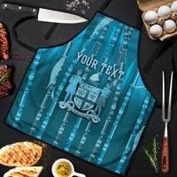 Personalised Fiji Language Week Sugarcane Masi Apron Blue Tapa Tribal Pattern