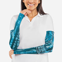 Personalised Fiji Language Week Sugarcane Masi Arm Sleeves Blue Tapa Tribal Pattern