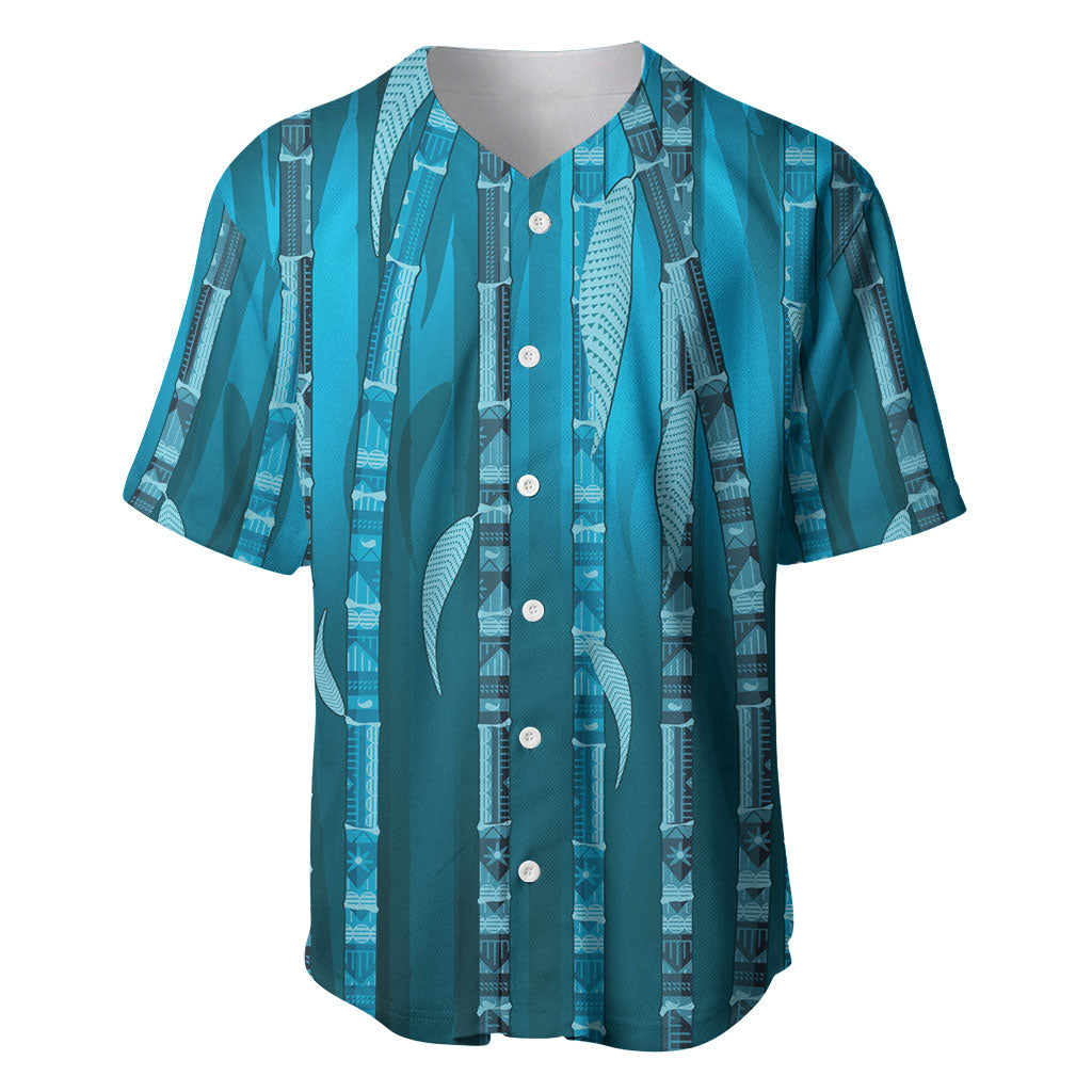 Personalised Fiji Language Week Sugarcane Masi Baseball Jersey Blue Tapa Tribal Pattern