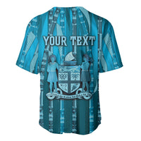 Personalised Fiji Language Week Sugarcane Masi Baseball Jersey Blue Tapa Tribal Pattern