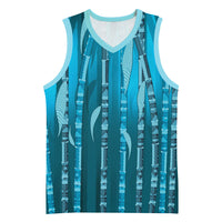 Personalised Fiji Language Week Sugarcane Masi Basketball Jersey Blue Tapa Tribal Pattern
