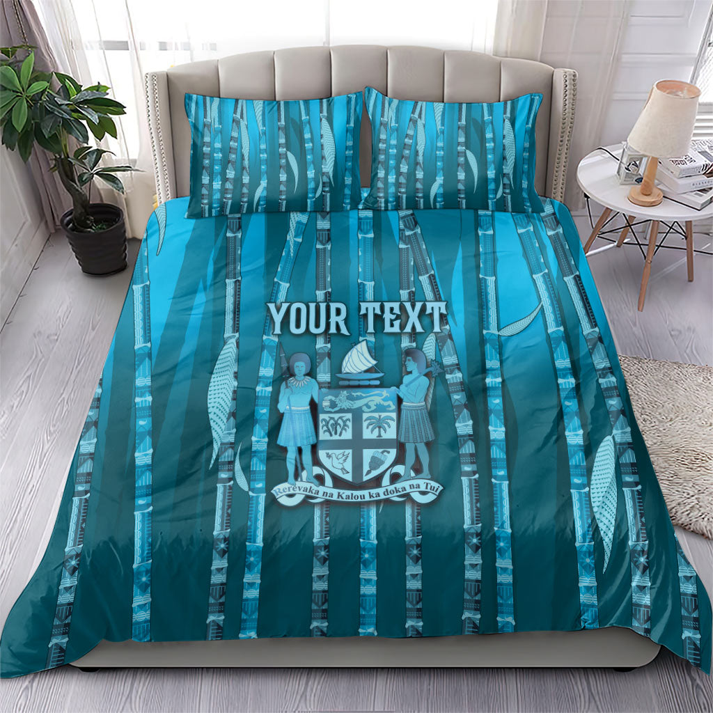 Personalised Fiji Language Week Sugarcane Masi Bedding Set Blue Tapa Tribal Pattern