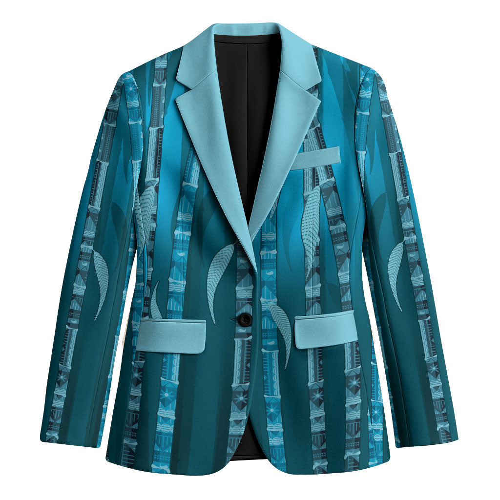 Personalised Fiji Language Week Sugarcane Masi Blazer Blue Tapa Tribal Pattern