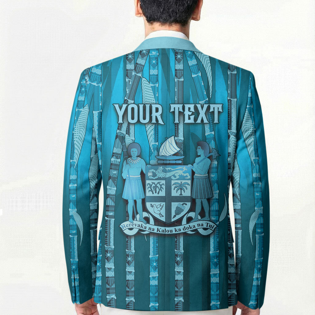 Personalised Fiji Language Week Sugarcane Masi Blazer Blue Tapa Tribal Pattern