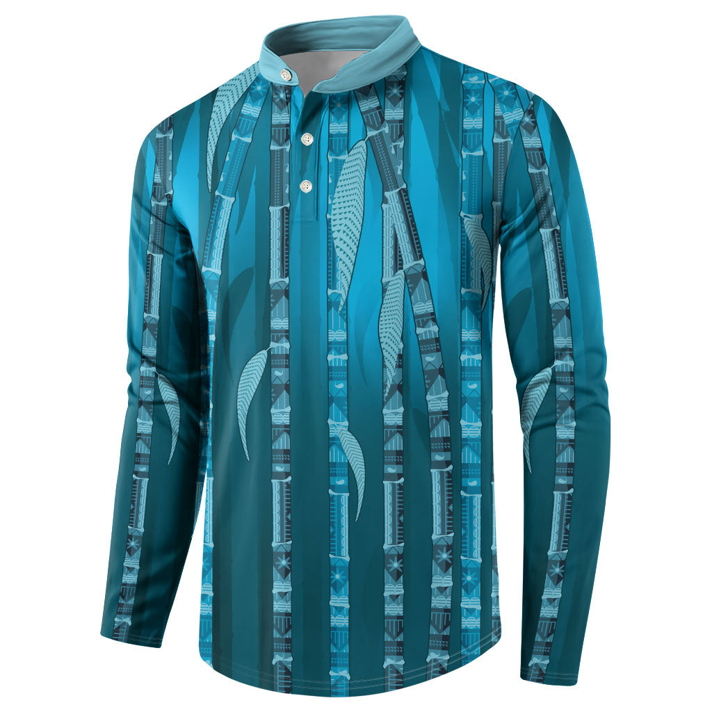 Personalised Fiji Language Week Sugarcane Masi Button Sweatshirt Blue Tapa Tribal Pattern