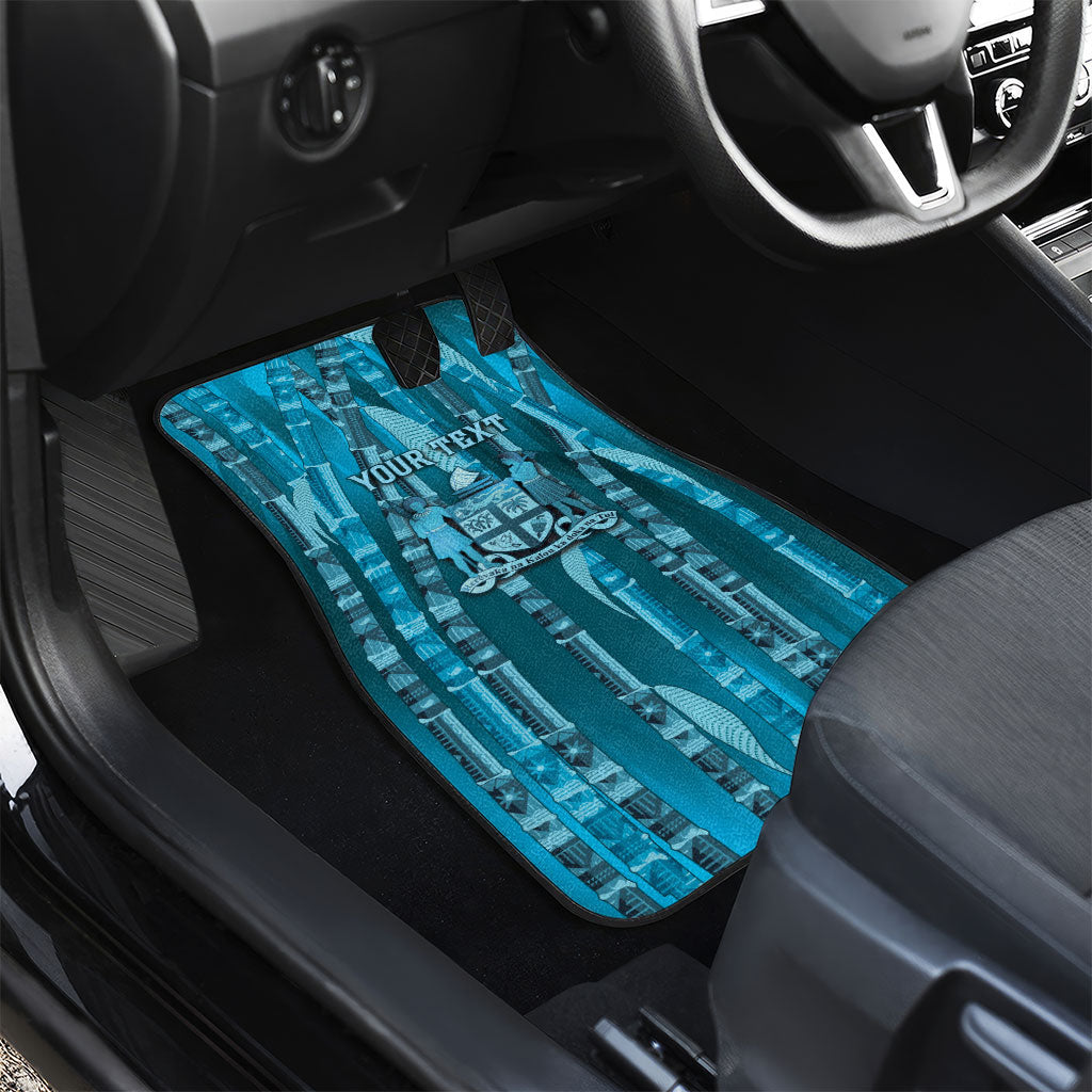 Personalised Fiji Language Week Sugarcane Masi Car Mats Blue Tapa Tribal Pattern