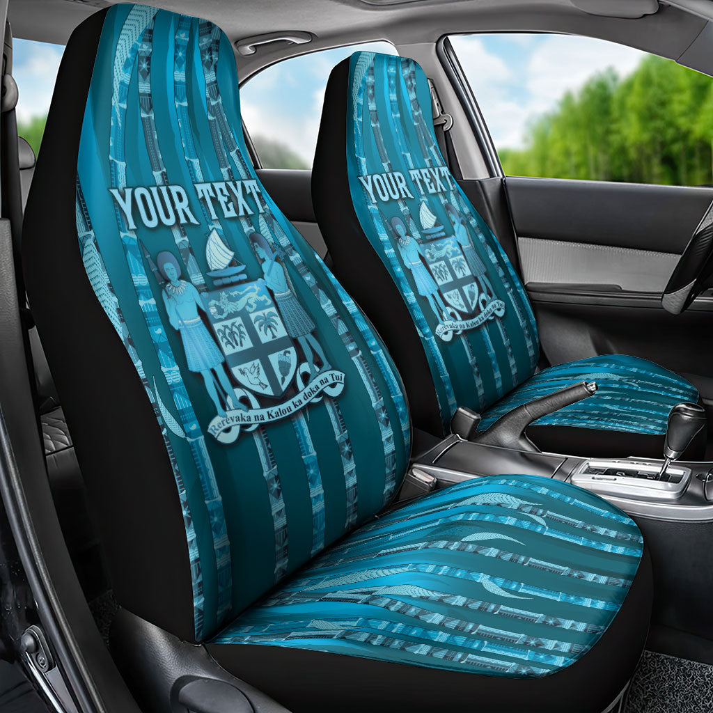 Personalised Fiji Language Week Sugarcane Masi Car Seat Cover Blue Tapa Tribal Pattern