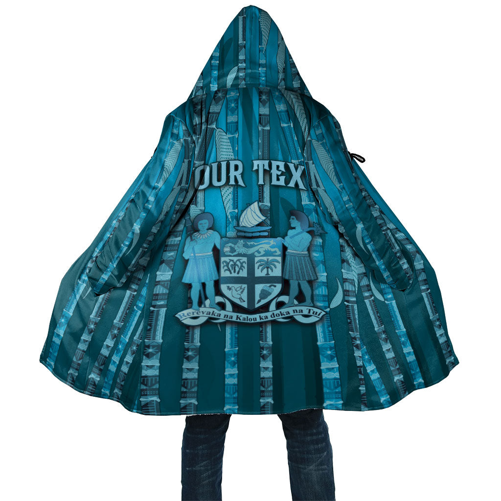 Personalised Fiji Language Week Sugarcane Masi Cloak Blue Tapa Tribal Pattern