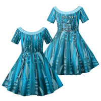 Personalised Fiji Language Week Sugarcane Masi Family Matching Long Sleeve Bodycon Dress and Hawaiian Shirt Blue Tapa Tribal Pattern