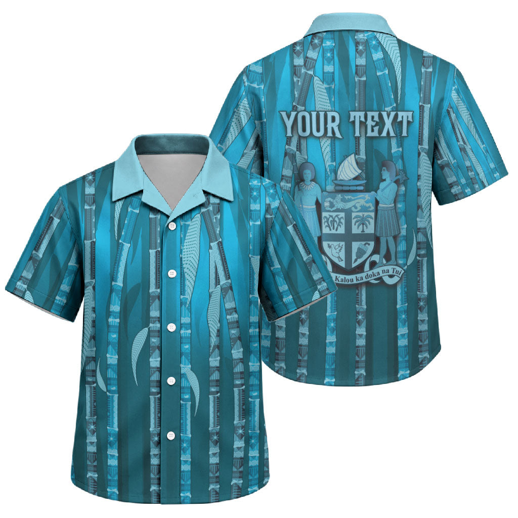 Personalised Fiji Language Week Sugarcane Masi Family Matching Long Sleeve Bodycon Dress and Hawaiian Shirt Blue Tapa Tribal Pattern