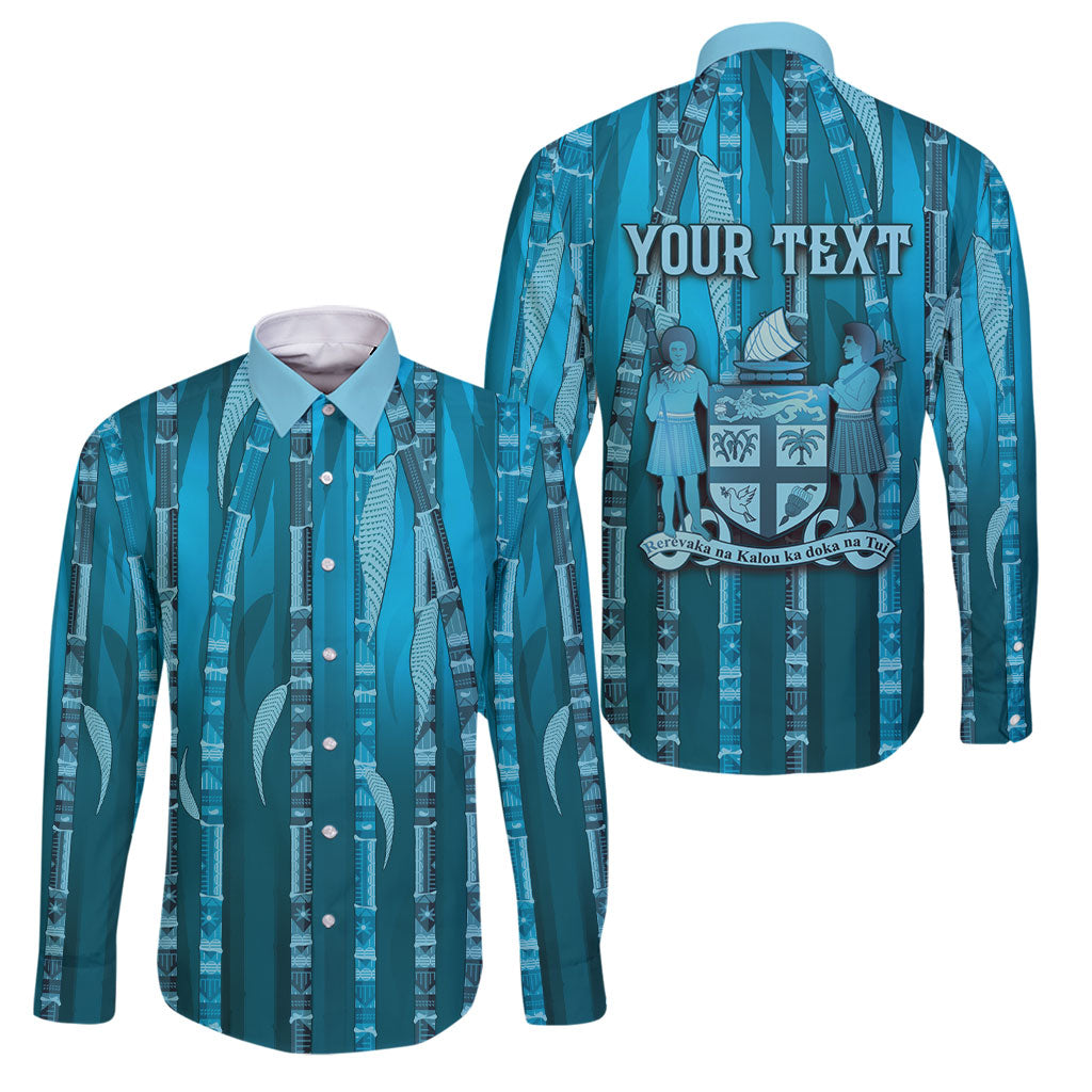 Personalised Fiji Language Week Sugarcane Masi Family Matching Off The Shoulder Long Sleeve Dress and Hawaiian Shirt Blue Tapa Tribal Pattern