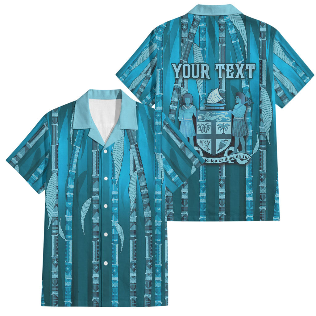 Personalised Fiji Language Week Sugarcane Masi Family Matching Off Shoulder Maxi Dress and Hawaiian Shirt Blue Tapa Tribal Pattern