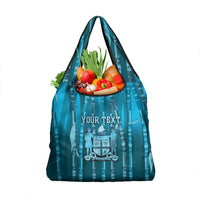 Personalised Fiji Language Week Sugarcane Masi Grocery Bag Blue Tapa Tribal Pattern