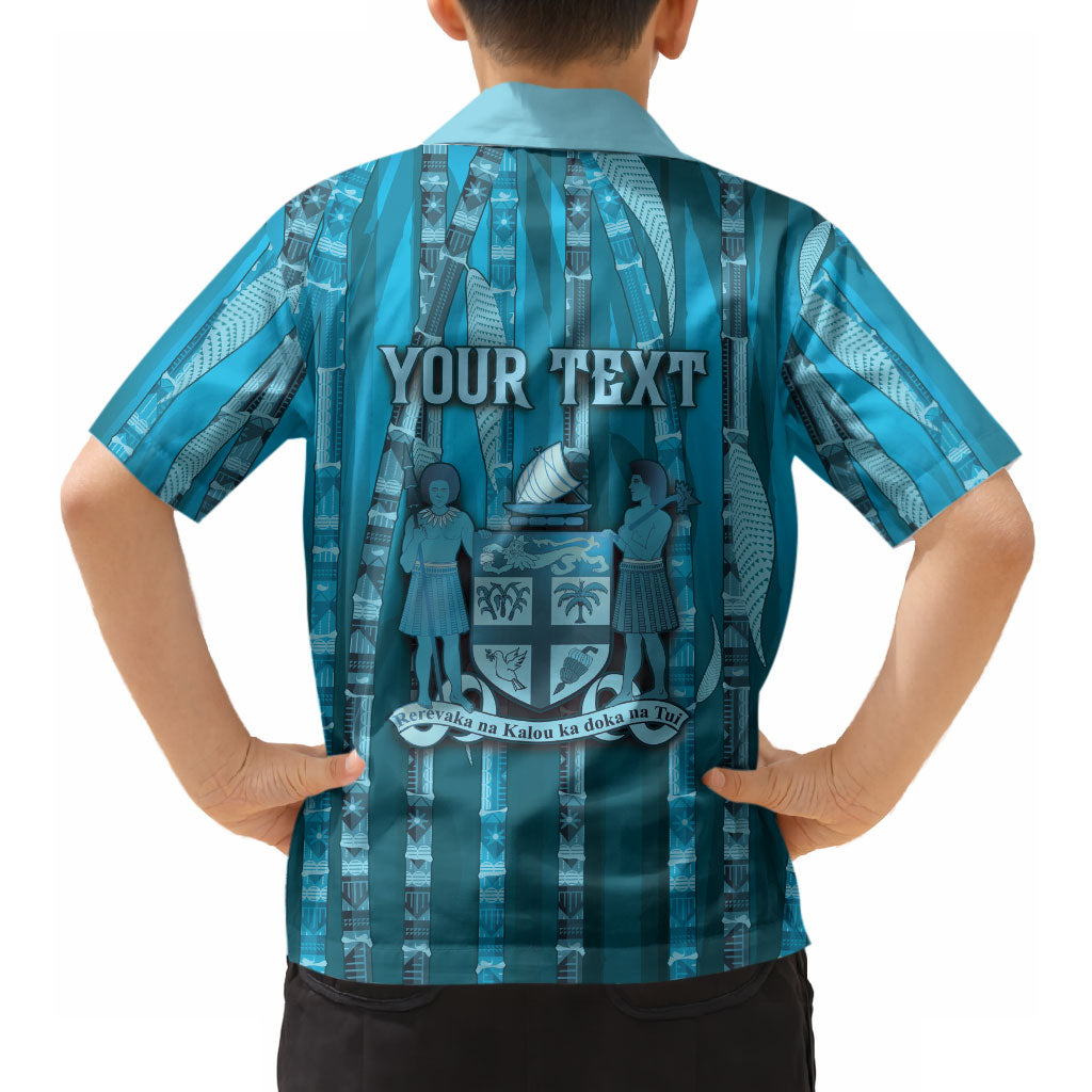 Personalised Fiji Language Week Sugarcane Masi Hawaiian Shirt Blue Tapa Tribal Pattern