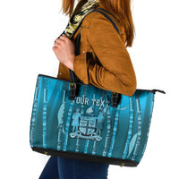 Personalised Fiji Language Week Sugarcane Masi Leather Tote Bag Blue Tapa Tribal Pattern