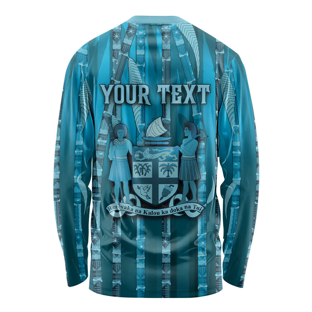 Personalised Fiji Language Week Sugarcane Masi Long Sleeve Shirt Blue Tapa Tribal Pattern