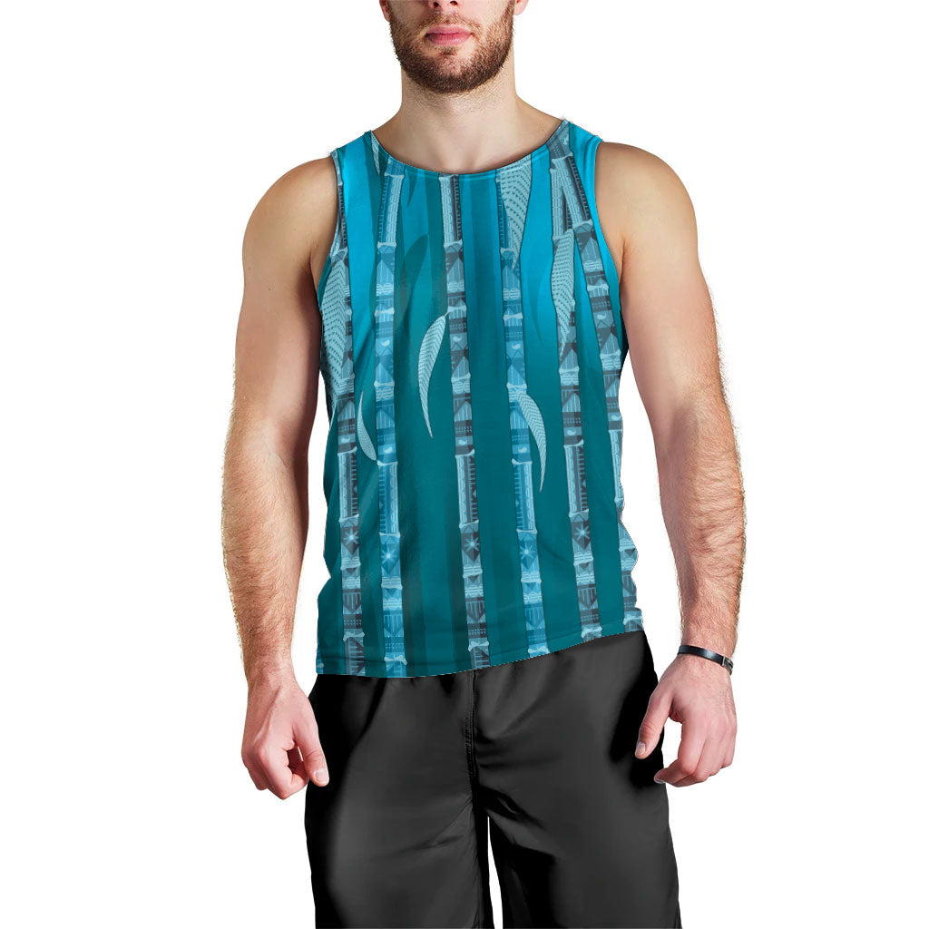 Personalised Fiji Language Week Sugarcane Masi Men Tank Top Blue Tapa Tribal Pattern