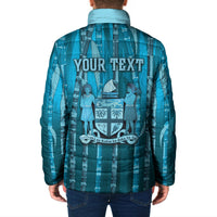 Personalised Fiji Language Week Sugarcane Masi Padded Jacket Blue Tapa Tribal Pattern