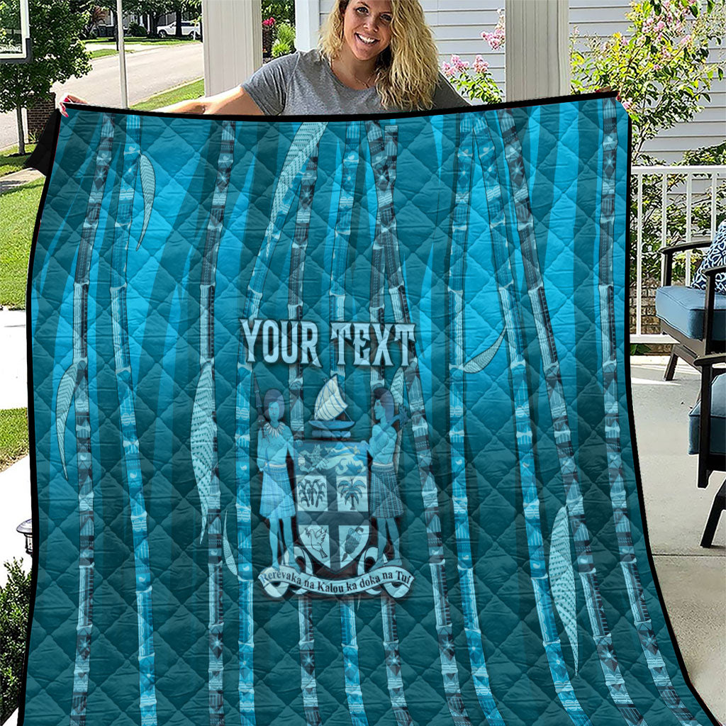 Personalised Fiji Language Week Sugarcane Masi Quilt Blue Tapa Tribal Pattern