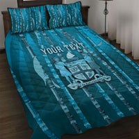 Personalised Fiji Language Week Sugarcane Masi Quilt Bed Set Blue Tapa Tribal Pattern