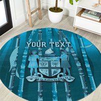 Personalised Fiji Language Week Sugarcane Masi Round Carpet Blue Tapa Tribal Pattern