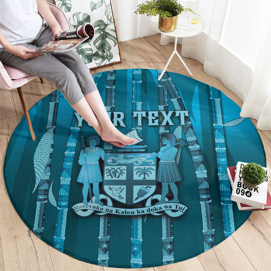 Personalised Fiji Language Week Sugarcane Masi Round Carpet Blue Tapa Tribal Pattern