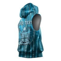Personalised Fiji Language Week Sugarcane Masi Sleeveless Hoodie Blue Tapa Tribal Pattern
