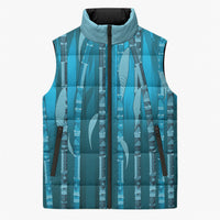 Personalised Fiji Language Week Sugarcane Masi Sleeveless Puffer Jacket Blue Tapa Tribal Pattern