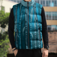 Personalised Fiji Language Week Sugarcane Masi Sleeveless Puffer Jacket Blue Tapa Tribal Pattern