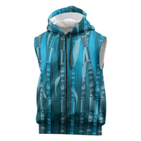 Personalised Fiji Language Week Sugarcane Masi Sleeveless Zip Hoodie Blue Tapa Tribal Pattern