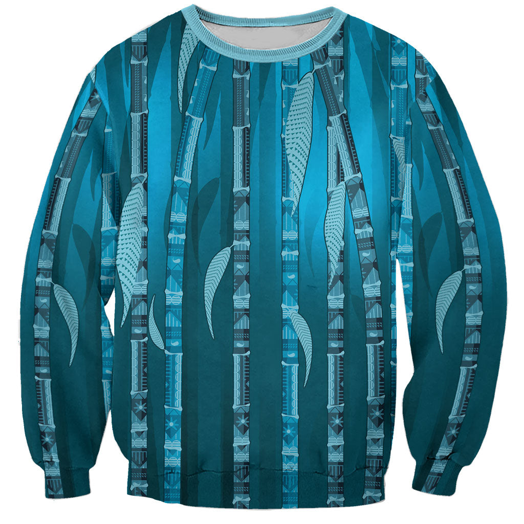 Personalised Fiji Language Week Sugarcane Masi Sweatshirt Blue Tapa Tribal Pattern