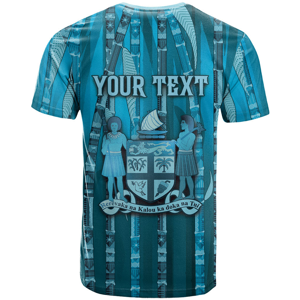 Personalised Fiji Language Week Sugarcane Masi T Shirt Blue Tapa Tribal Pattern