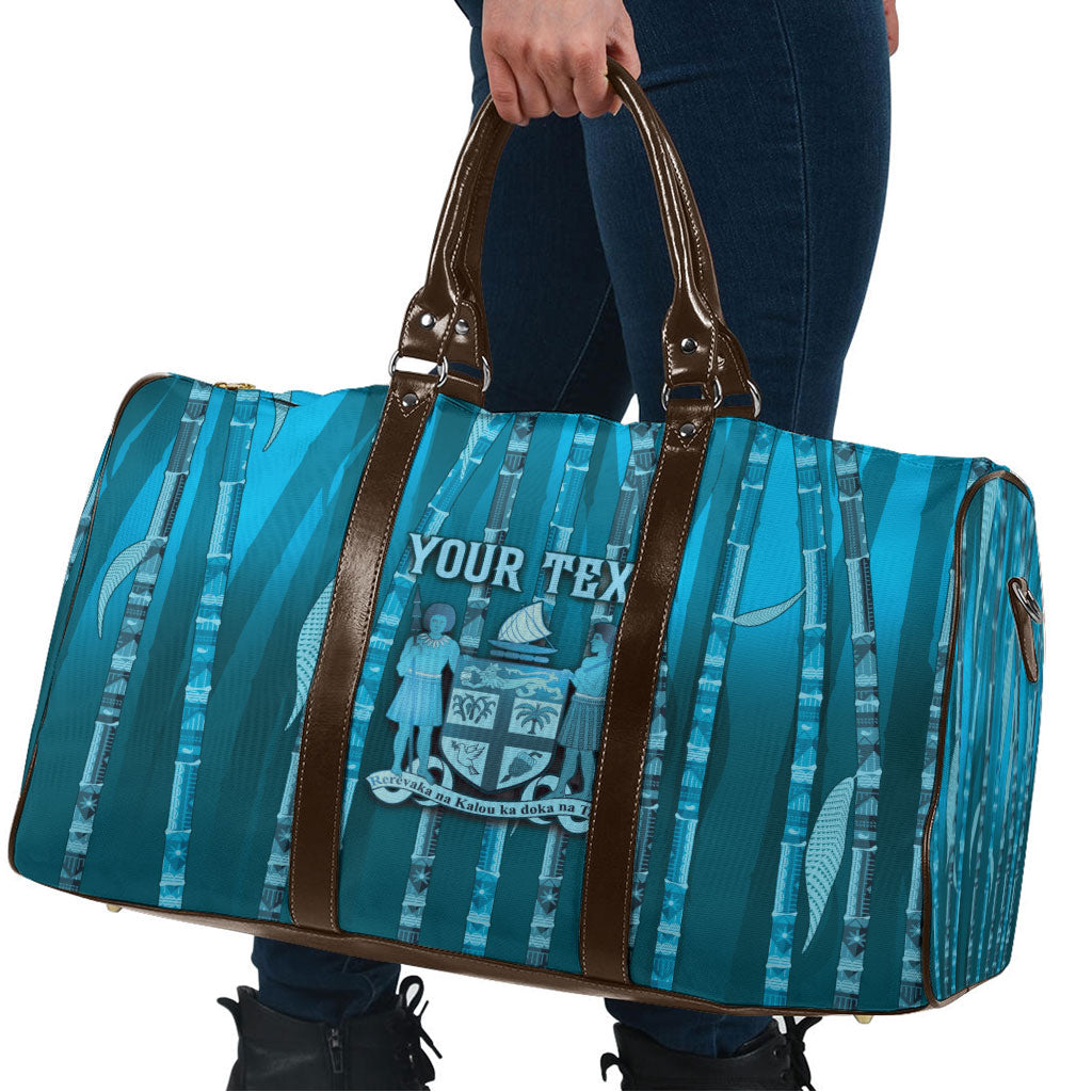 Personalised Fiji Language Week Sugarcane Masi Travel Bag Blue Tapa Tribal Pattern