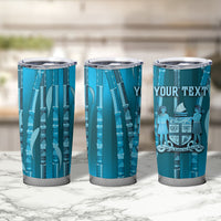 Personalised Fiji Language Week Sugarcane Masi Tumbler Cup Blue Tapa Tribal Pattern