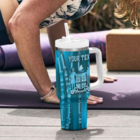 Personalised Fiji Language Week Sugarcane Masi Tumbler With Handle Blue Tapa Tribal Pattern