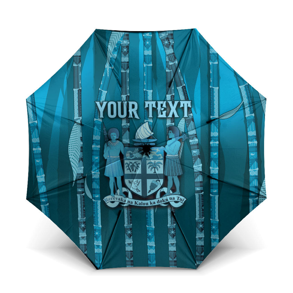 Personalised Fiji Language Week Sugarcane Masi Umbrella Blue Tapa Tribal Pattern