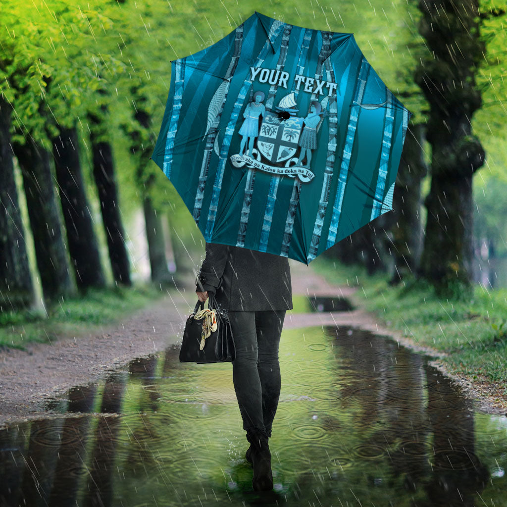 Personalised Fiji Language Week Sugarcane Masi Umbrella Blue Tapa Tribal Pattern
