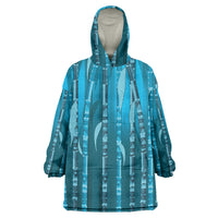 Personalised Fiji Language Week Sugarcane Masi Wearable Blanket Hoodie Blue Tapa Tribal Pattern