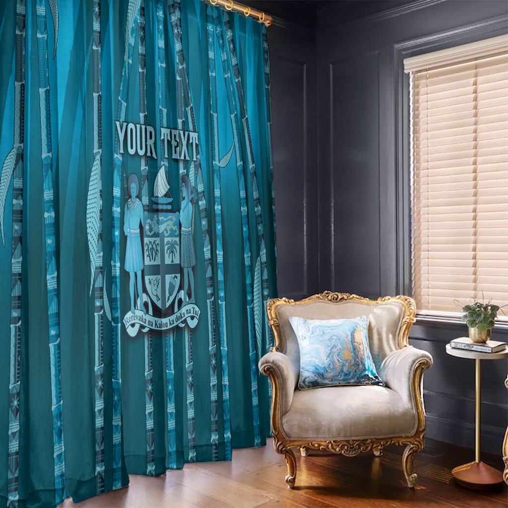 Personalised Fiji Language Week Sugarcane Masi Window Curtain Blue Tapa Tribal Pattern