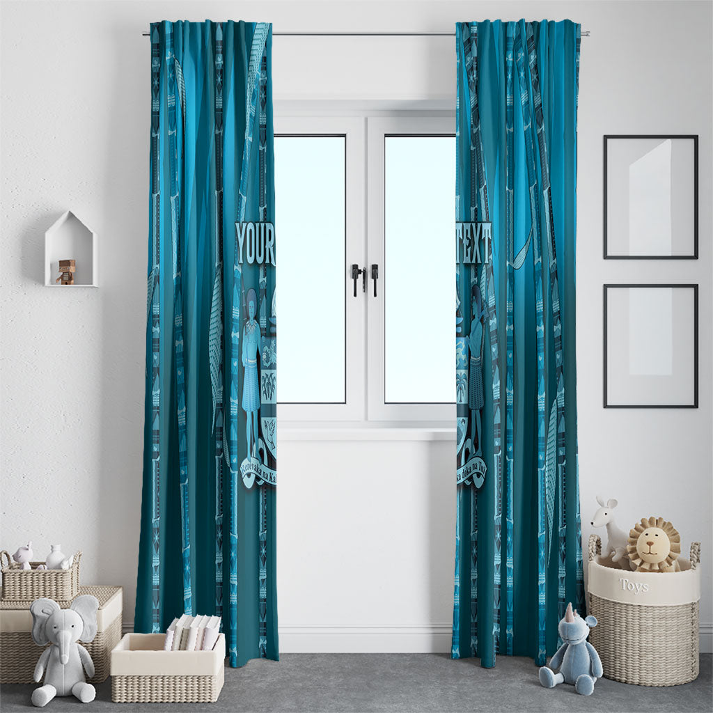 Personalised Fiji Language Week Sugarcane Masi Window Curtain Blue Tapa Tribal Pattern