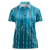 Personalised Fiji Language Week Sugarcane Masi Women Polo Shirt Blue Tapa Tribal Pattern
