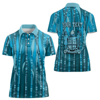 Personalised Fiji Language Week Sugarcane Masi Women Polo Shirt Blue Tapa Tribal Pattern