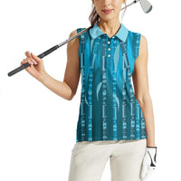 Personalised Fiji Language Week Sugarcane Masi Women Sleeveless Polo Shirt Blue Tapa Tribal Pattern