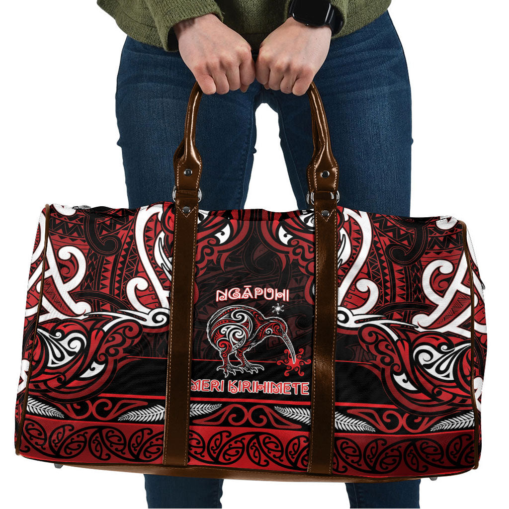 Ngapuhi Aotearoa Meri Kirihimete Travel Bag Maori Kiwi Bird Silver Fern Koru Pattern DT05 Red - Polynesian Pride